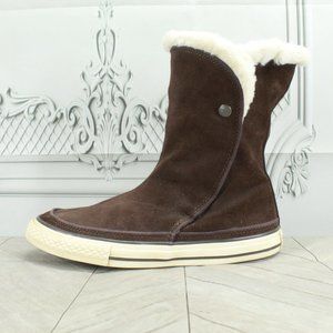 Converse Chuck Taylor All Star Beverly Brown Suede Fleece Line Mid Boots US 8